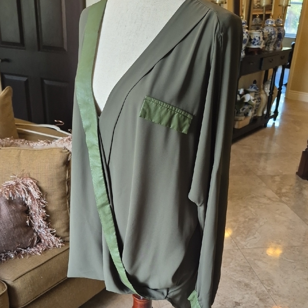 Olive Green Wrap Blouse - Women